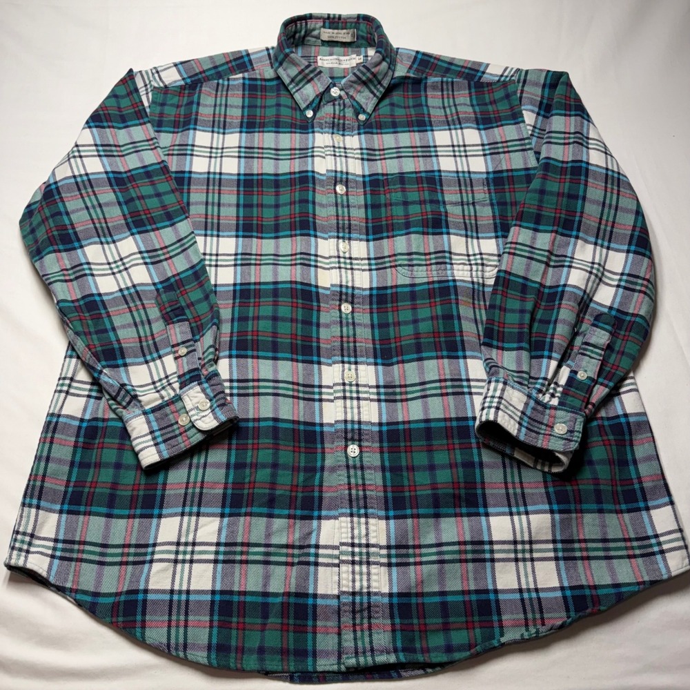Abercrombie & Fitch Mens Green Plaid Flannel Shirt Long Sleeve Cotton Medium